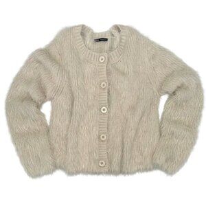 Zara Cream Fuzzy Cropped Cardigan Sweater M Soft Eyelash Knit Cozy Layer
